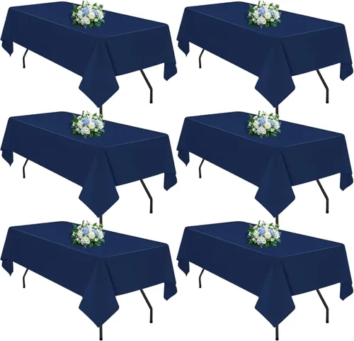 Miniatura 9 de FINDYOU - Paquete de 6 manteles blancos rectangulares de 60 x 84 pulgadas para mesas rectangulares de 6 pies. Manteles de poliéster lavables