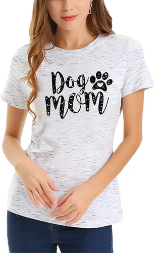 Miniatura 4 de Camisetas para mujer con diseño de huellas de perro y cuello redondo, manga corta, para mamá