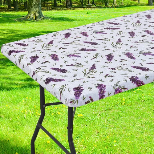 Miniatura 10 de Smiry Mantel cuadrado para mesa de pícnic, impermeable, elástico, ajustable, para campamento, protector de vinilo con parte trasera de franela Beige