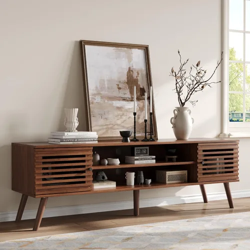 Miniatura 9 de Furnify Soporte de TV moderno de mediados de siglo de 53 pulgadas para TV de 50/55/60 pulgadas, consola multimedia de TV con puertas de listones