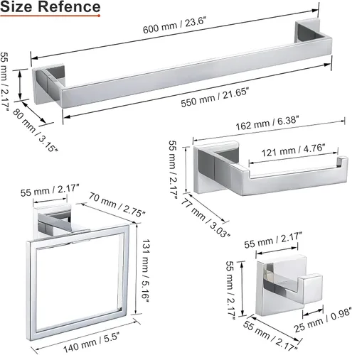 Miniatura 6 de Juego de 4 piezas de accesorios de baño cromados para toallas de baño, juego de accesorios de baño de acero inoxidable montado en la pared, cromo