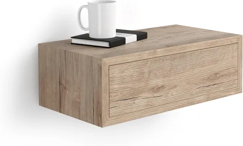 Miniatura 14 de Mobili Fiver, Mesita de Noche Flotante Riccardo, Madera de Fresno Negra, Fabricado en Italia