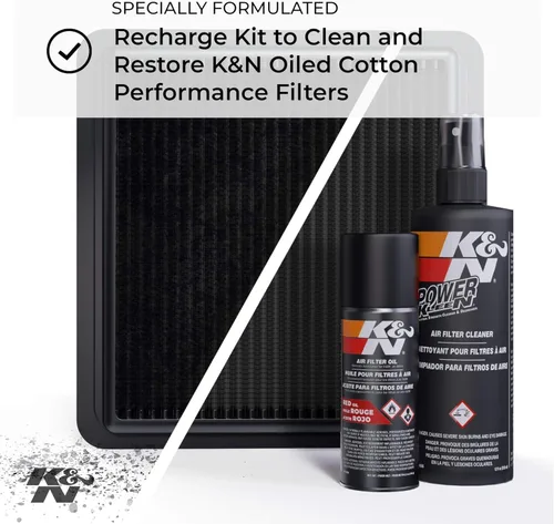 Miniatura 2 de K&N Kit de limpieza del filtro de aire: limpiador de filtros de botellas y aceite de aceite negro; Restaura el rendimiento del filtro de aire