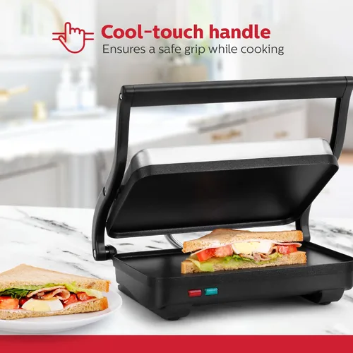 Miniatura 3 de Holstein Housewares Plancha Eléctrica para Tostar Sándwiches, Varios Snacks - Negro/Acero Inoxidable (260 x 170mm)
