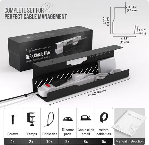 Miniatura 6 de Bandeja de organización de cables para debajo del escritorio, sin taladro, organización de cables, organizador de cables, gran capacidad de carga
