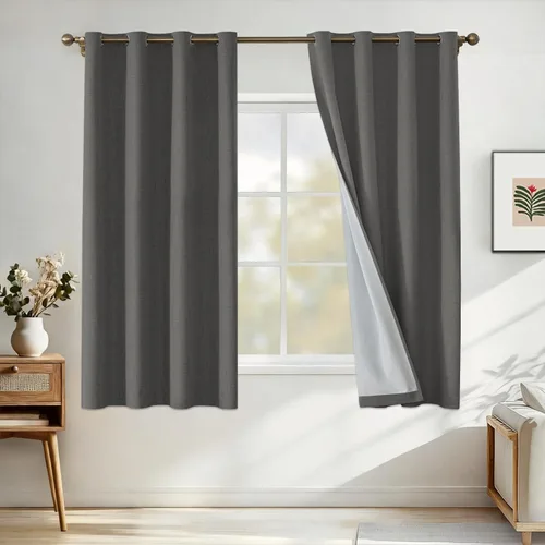 Miniatura 71 de Cortinas de lino 100% opacas para dormitorio, cortinas opacas de 45 pulgadas de largo, cortinas de oscurecimiento de habitación para sala de estar
