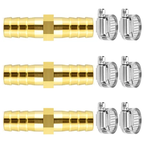 Miniatura 19 de Da by 3 unids 1/2" (12.5mm) Barb Splicer Mender Hose Latón Barb Fitting con 6 abrazaderas de tubo de acero inoxidable para agua/combustible/aire