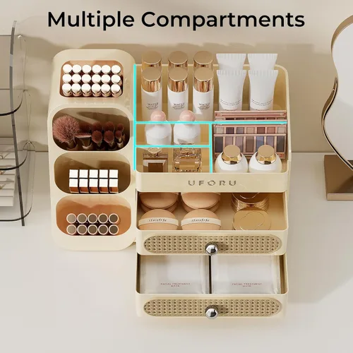 Miniatura 3 de UFORU Organizador de maquillaje para tocador con soporte para pinceles, organizador de cuidado de la piel de gran capacidad para encimera de baño