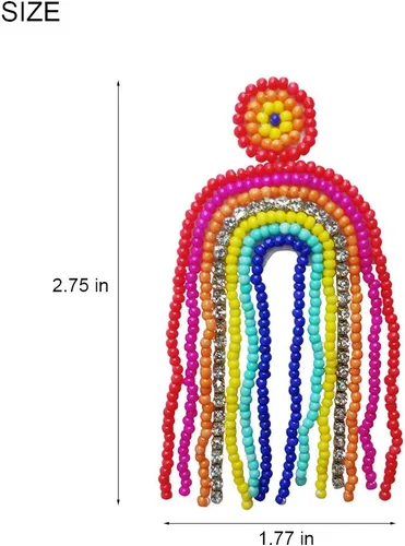 Miniatura 6 de Aretes colgantes con cuentas de arcoíris y borlas, regalo para mujer