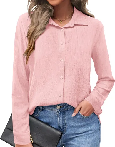 AUSELILY - Camisas con botones para mujer, manga larga, cuello con botones, blusas casuales para el trabajo y negocios, túnicas