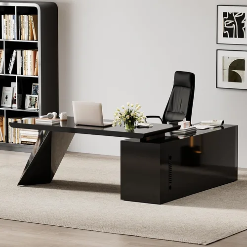 Miniatura 10 de homary Juego de escritorio ejecutivo moderno en forma de L de 70.9 pulgadas, escritorio de oficina en casa con silla ejecutiva de oficina en casa