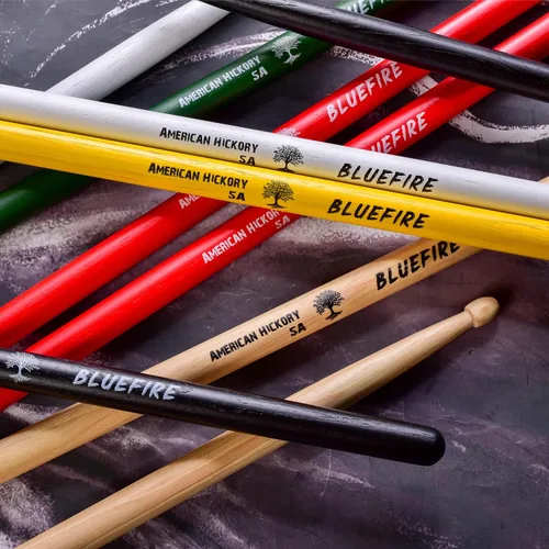 Miniatura 6 de Bluefire - Baquetas 5A, 6 palos (3 pares) de colores surtidos, peso de nogal americano a juego, prueba varios colores en un paquete para bateristas