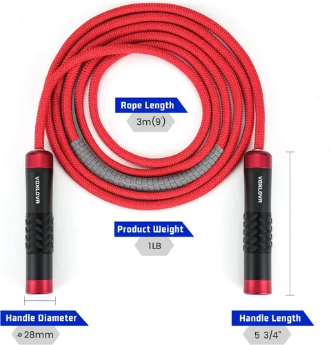 Miniatura 2 de Cuerda de saltar con peso para hombres y mujeres, cuerda de saltar pesada de 1 libra, cuerda de saltar con peso para adultos, entrenamientos de Rojo