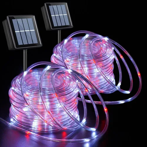 Miniatura 18 de QITONG Paquete de 2 luces solares verdes, cada cadena de 100 luces LED de 33 pies para exteriores, 8 modos de luces de hadas en tubo de PVC