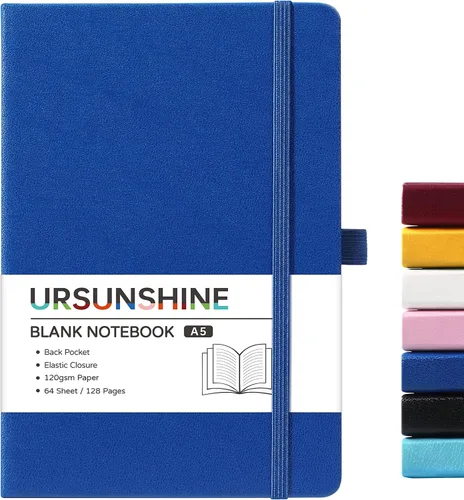 Miniatura 36 de Cuaderno punteado, diario, 5.3 x 8.26 pulgadas, tapa dura, prémium, papel grueso, doble espiral, bandas, cuero negro sintético, lazo para bolígrafo