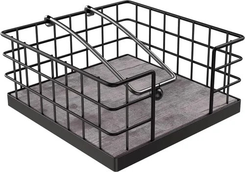 Miniatura 8 de Homode Portaservilletas para Servilletas de Papel, Portaservilletas Estilo Granja para Mesa, Canasta Plana para Servilletas con Brazo con Peso, Negro