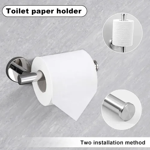 Miniatura 5 de Juego de torre de baño de 10 piezas, incluye toalleros de 23.6 pulgadas y 16 pulgadas, ganchos, anillos y soporte para papel higiénico, níquel Plata