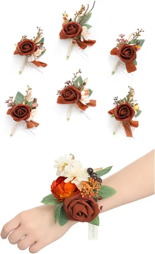 Miniatura 11 de Ling's Moment Paquetes de flores de boda prearreglados en azul polvoriento y azul marino, paquete de boutonnieres y ramilletes de muñeca