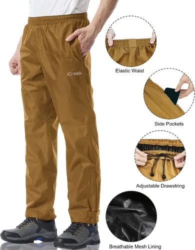 Miniatura 3 de iCreek Pantalones de lluvia para hombre, impermeables, transpirables, resistentes al viento, ligeros, para trabajo, lluvia, exteriores, senderismo