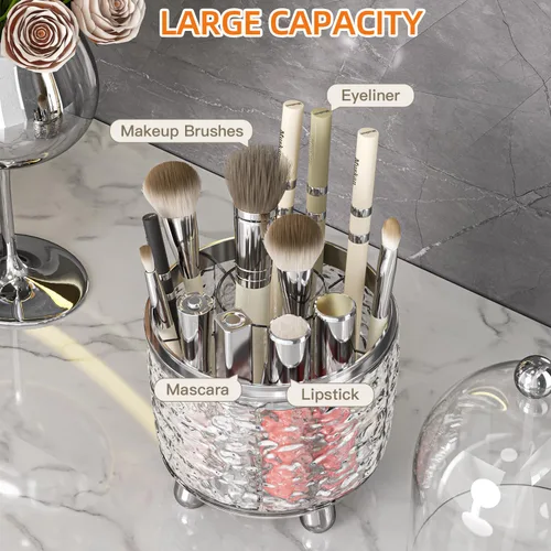 Miniatura 3 de Soporte para brochas de maquillaje con tapa, soporte giratorio de 360° para tocador, organizador de brochas de maquillaje giratorio a prueba