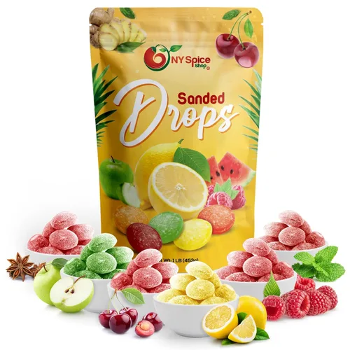 NY SPICE SHOP Mix Fruits - Gotas de caramelo lijadas, 1 libra de gotas lijadas antiguas, dulces frescos y deliciosos a granel, caramelo duro lijado,