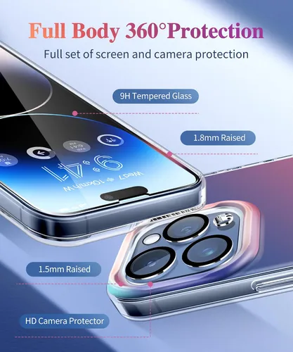 Miniatura 4 de CAPRARO Funda compatible con el teléfono 15 Pro, funda mate translúcida iridiscente fluorescente, 2 protectores de pantalla + 2 protectores
