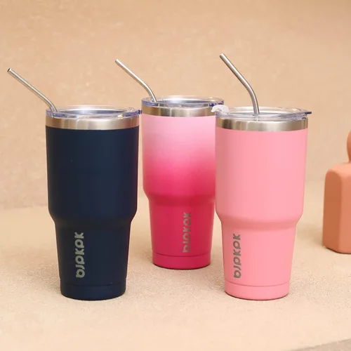 Miniatura 6 de BJPKPK - Vaso de 30 onzas de acero inoxidable con tapa y pajilla, taza de café para viaje con aislamiento térmico, reutilizable, color negro