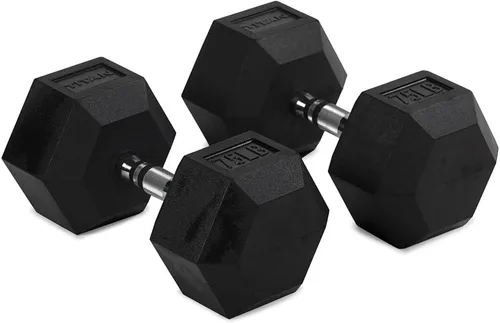 Miniatura 13 de Titan Fitness Pair Rubber Coated Hex Dumbbells, Roll-Resistant Hexagonal Free Weights, Chrome-Coated Handles with Knurling, Strength Training