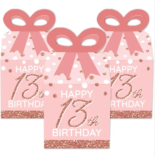 Miniatura 2 de Big Dot of Happiness 13º cumpleaños rosa oro rosa – Cajas de regalo cuadradas – Cajas de lazo para fiesta de feliz cumpleaños – Juego de 12