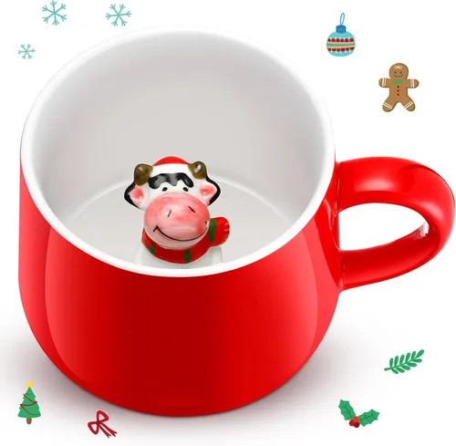 Miniatura 7 de Sliner Divertidas tazas de Navidad en 3D con animal en el interior, 13.5 onzas, hechas a mano, taza de café de cerámica, bonita figura de dibujos