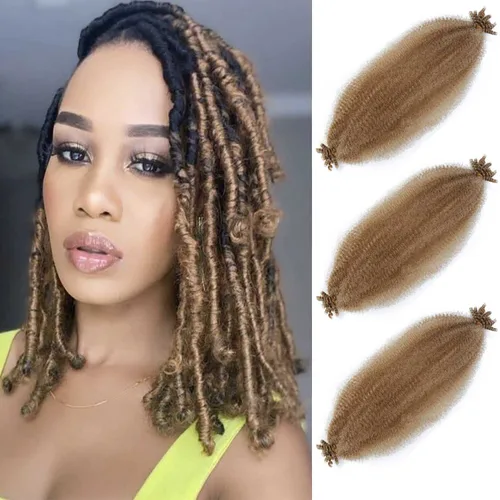 Miniatura 46 de Cabello afro trenzado elástico color marrón claro de 16 pulgadas, paquete de 3 T27, cabello afro preesponjado y trenzado elástico, cabello afro
