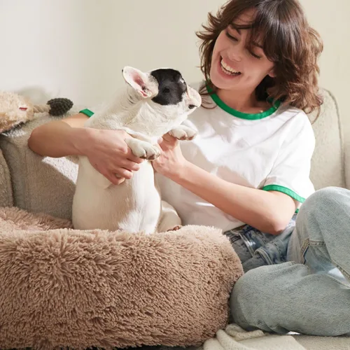 Miniatura 7 de Bedsure - Cama relajante para perro mediano, lavable, tipo dona, cama para gato, antideslizante, redonda, afelpada, mullida, de piel sintética