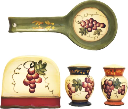 Miniatura 13 de ACK Ceramic Tuscany Roamer Rooster - Juego de 4 estufas de cerámica pintadas a mano, coctelera y salera, servilletero y soporte para cuchara, Roamer