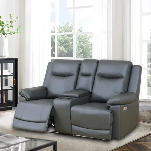 Miniatura 3 de Juego de sofá reclinable eléctrico, juego de sofá de cuero con puerto USB, sofá biplaza reclinable con consola de almacenamiento/portavasos