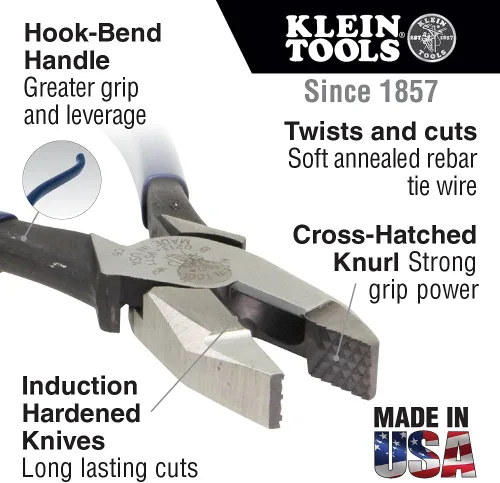 Miniatura 3 de Klein Tools Alicates D2000-9ST, cortadores laterales son alicates resistentes de 9 pulgadas para barras de refuerzo, ACSR, tornillos, clavos