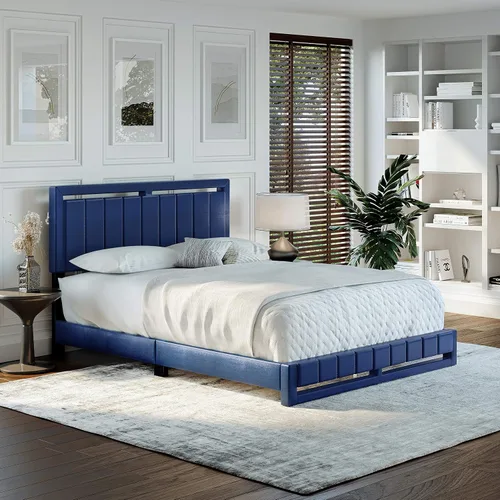 Miniatura 10 de Boyd Sleep Beaumont - Cama de plataforma tapizada con cabecero, base de colchón con 14 soportes de listones de madera, no requiere somier, piel