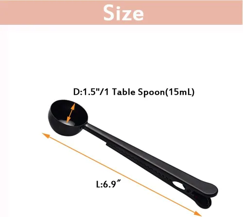 Miniatura 2 de 10 Pakcs cuchara y clip 2 en 1 acero inoxidable 1 cucharada de medición de tierra cuchara con clip de bolsa para café té Negro