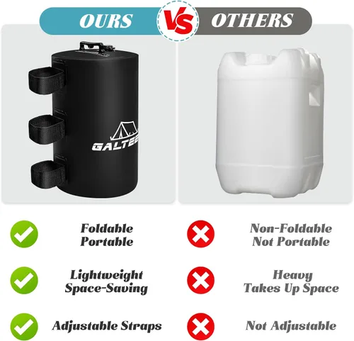 Miniatura 5 de Bolsa de pesas de agua para toldo, 176 libras, juego de 8 pesos para patas de toldo para toldos, toldos, tienda de campaña, cenador, negro, 10 l/PC
