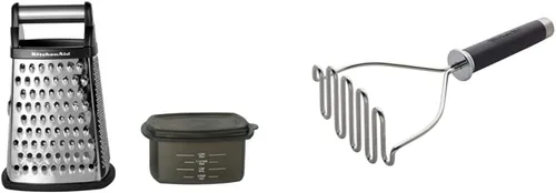 KitchenAid Gourmet - Rallador de caja de acero inoxidable de 4 lados con contenedor de almacenamiento desmontable, 10 pulgadas de alto, negro y