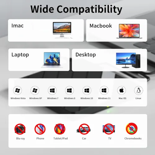 Miniatura 6 de Alxum Unidad externa de CD y DVD para portátil, 8 en 1, grabadora regrabadora de CD y DVD portátil con múltiples puertos, compatible con velocidad
