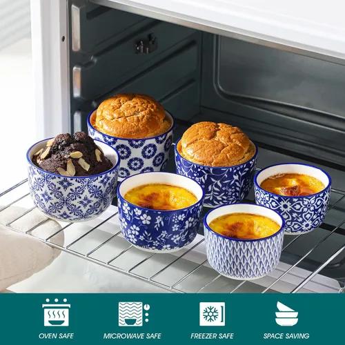 Miniatura 4 de vancasso Selene - Juego de 6 mini ramequines de cerámica de 4 onzas, tazas para hornear aptas para horno para crème brûlée, soufflés, postres