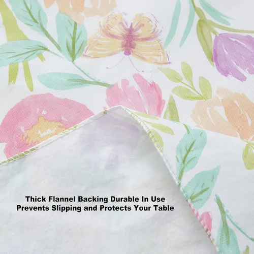 Miniatura 7 de Newbridge Butterfly Field - Mantel de vinilo floral con parte trasera de franela, 52 x 52 pulgadas, cuadrado, flores pastel y mariposas con parte