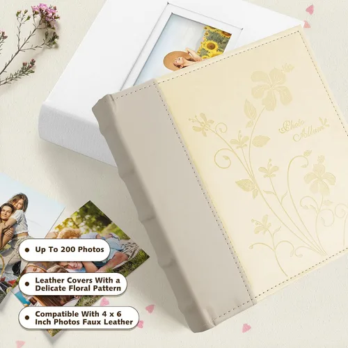 Miniatura 2 de Golden State Art, Álbum de fotos de piel sintética con capacidad para 200 fotos de 4 x 6 pulgadas con espacio de escritura de notas, ideal