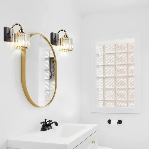 Miniatura 8 de Luz de tocador de baño dorada - Accesorio de luz de baño de cristal sobre espejo