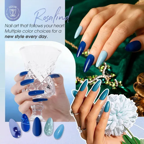 Miniatura 2 de ROSALIND Esmalte de uñas de gel azul, 8 colores azul marino claro azul oscuro con purpurina, juego de esmalte de uñas UV MINI Aquarius para manicura
