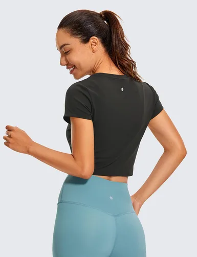 Miniatura 2 de CRZ YOGA Butterluxe - Camisas de manga corta para mujer, cuello alto, básicas, ajustadas, para gimnasio, entrenamiento