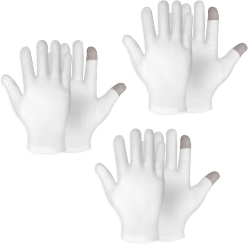 Miniatura 8 de Sibba 2 pares de guantes hidratantes con pantalla táctil, guantes hidratantes de algodón blanco, para uso nocturno, tratamiento para ectima, manos