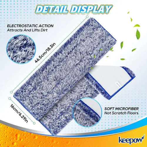 Miniatura 7 de KEEPOW Almohadilla de limpieza de microfibra de 18 pulgadas, almohadillas de repuesto para mopa para pisos de madera dura, almohadillas