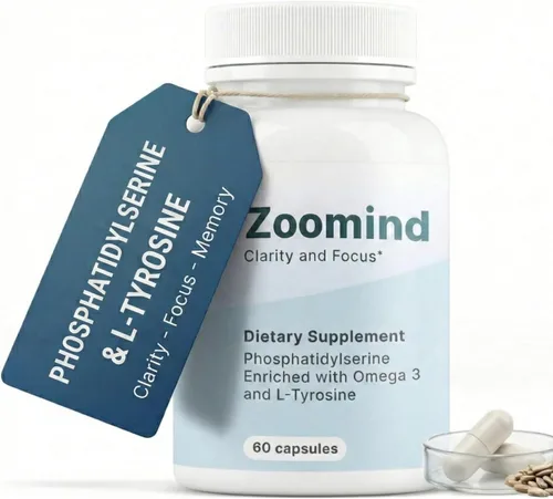 Zoomind - Suplementos cerebrales para concentración y claridad, salud cerebral con omega-3, fosfatidilserina (PS) y L-tirosina. Apoya la función