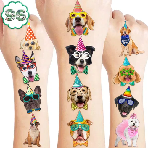 Miniatura 11 de 96 calcomanías de tatuajes temporales para fiestas de perros para niños, precortadas, impermeables y seguras para la piel, suministros de primer